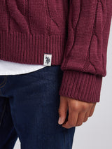 Boys Cable Knit Funnel in Grape Wine
