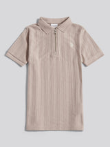 Boys Vertical Stripe Texture Zip Polo Shirt in Atmosphere