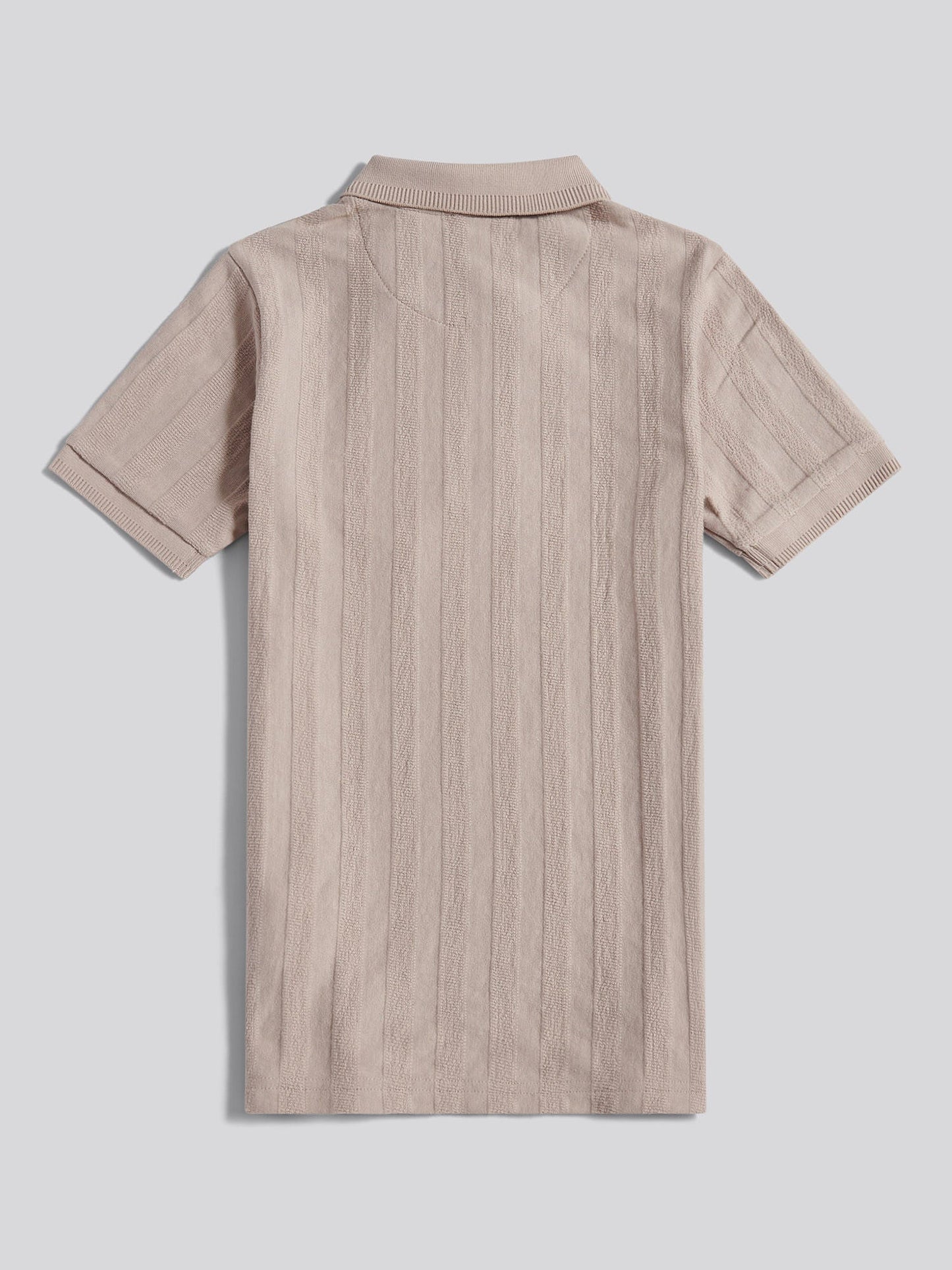 Boys Vertical Stripe Texture Zip Polo Shirt in Atmosphere