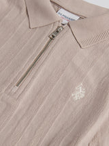 Boys Vertical Stripe Texture Zip Polo Shirt in Atmosphere