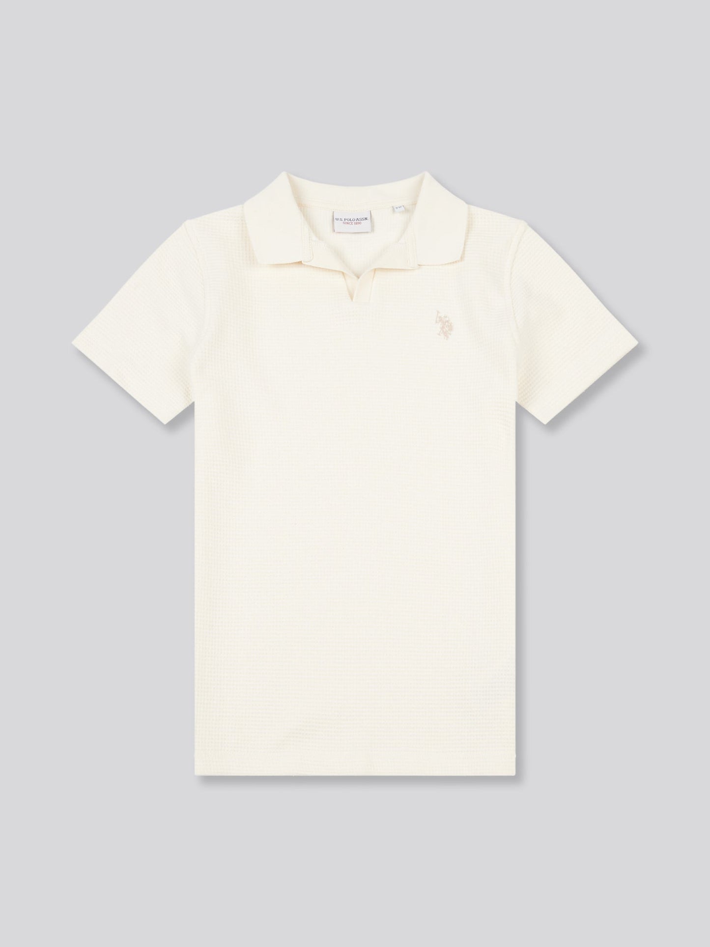 Boys Waffle Texture Open Collar Polo Shirt in Whisper White