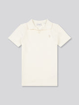 Boys Waffle Texture Open Collar Polo Shirt in Whisper White