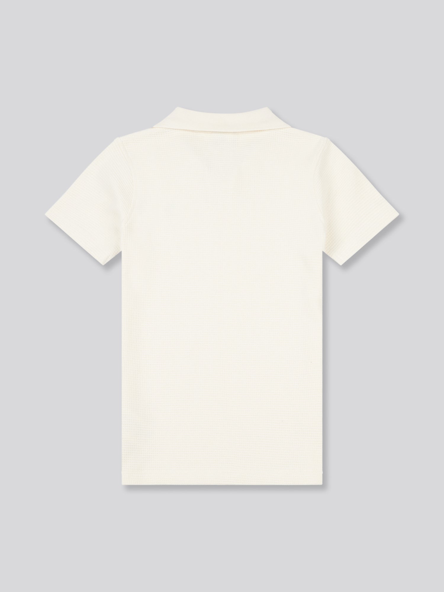 Boys Waffle Texture Open Collar Polo Shirt in Whisper White