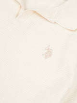 Boys Waffle Texture Open Collar Polo Shirt in Whisper White