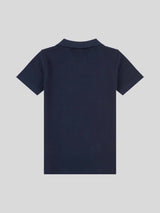 Boys Waffle Texture Open Collar Polo Shirt in Dark Sapphire Navy / Moonlight Blue DHM