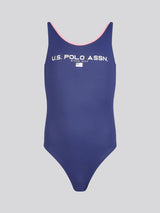 Girls Sport Logo Swimsuit in Medieval Blue