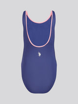 Girls Sport Logo Swimsuit in Medieval Blue