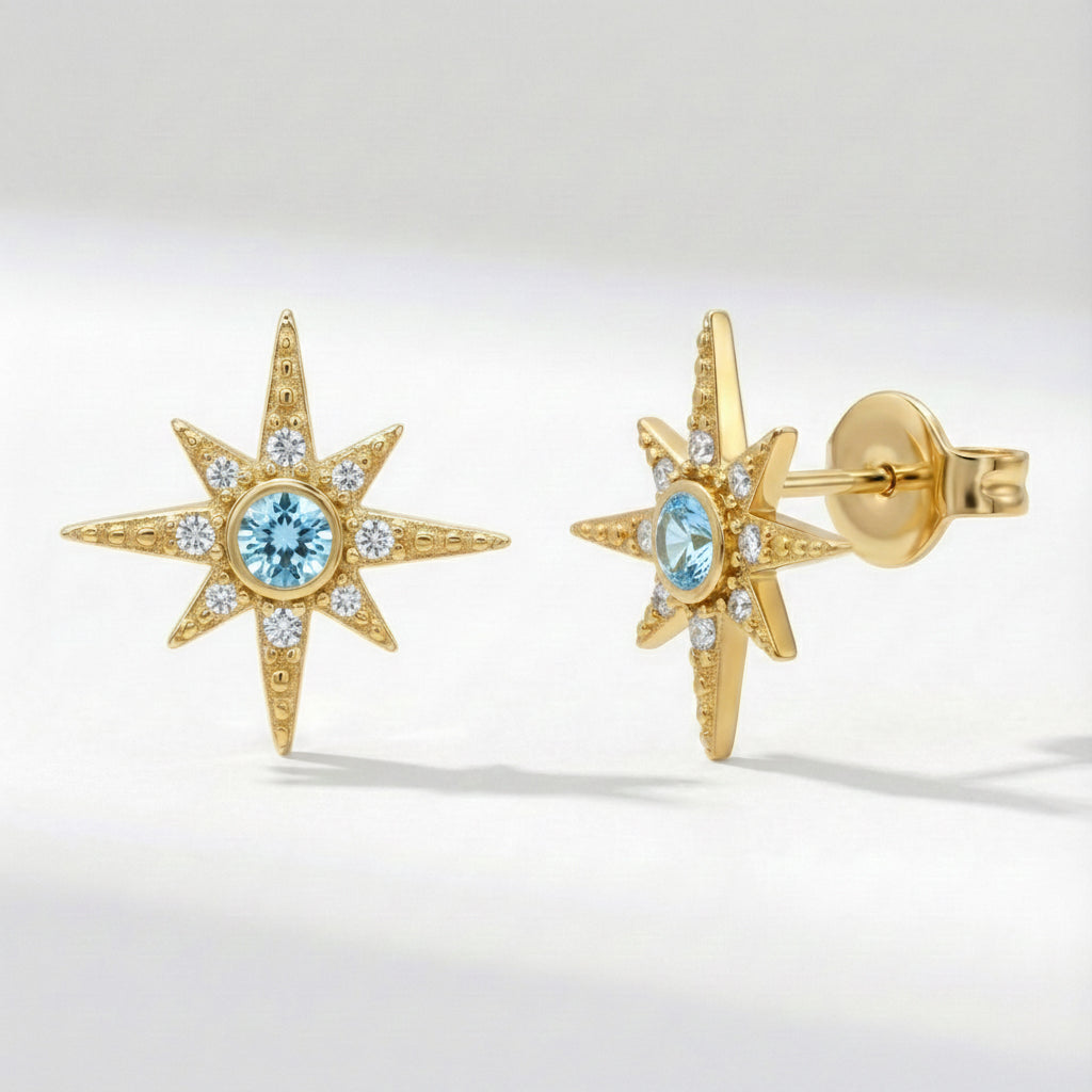 Ursa Birthstone Star Stud Earrings | 18K Gold Plated