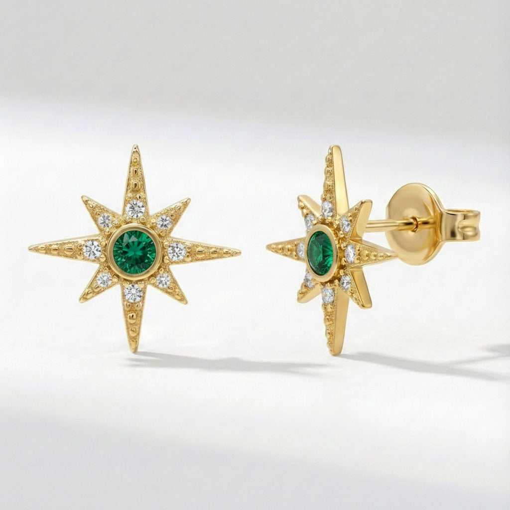 Ursa Birthstone Star Stud Earrings | 18K Gold Plated
