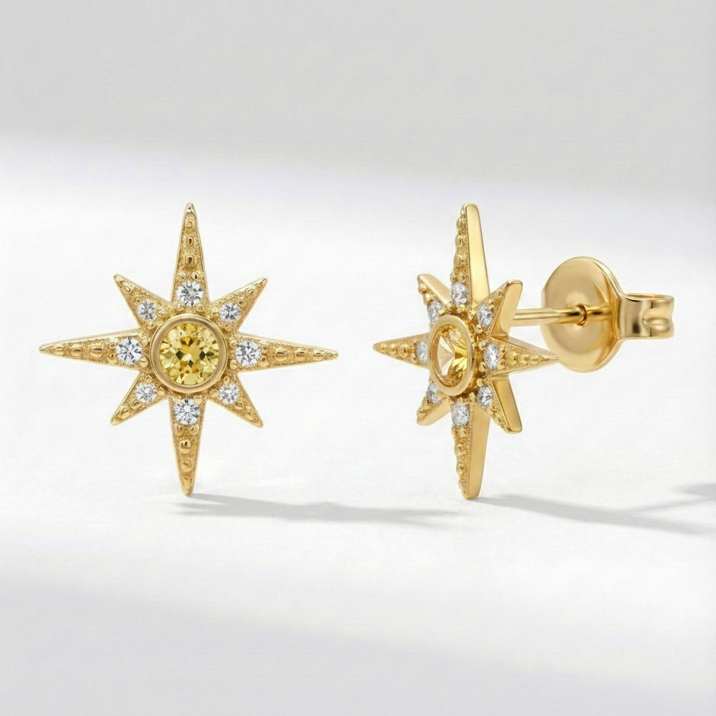 Ursa Birthstone Star Stud Earrings | 18K Gold Plated