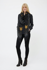 VASSILISA Scarf in Black Colour: Fur and Wolves Masks Print