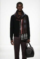 VASSILISA Scarf in Blue and Burgundy Colours: Mink Effect and Tails Print, XL