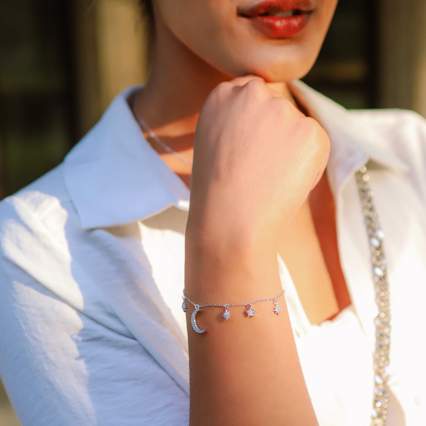 Vega Moon & Star Charm Bracelet | Silver