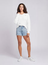 Womens V-Neck Cable Jumper Marshmallow