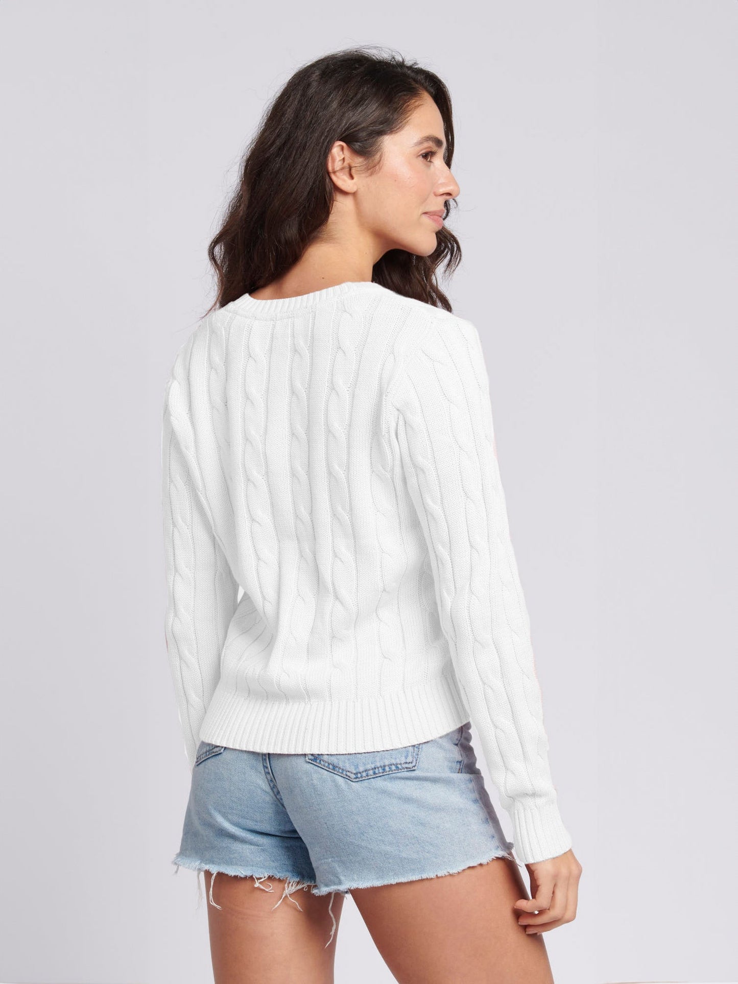 Womens V-Neck Cable Jumper Marshmallow