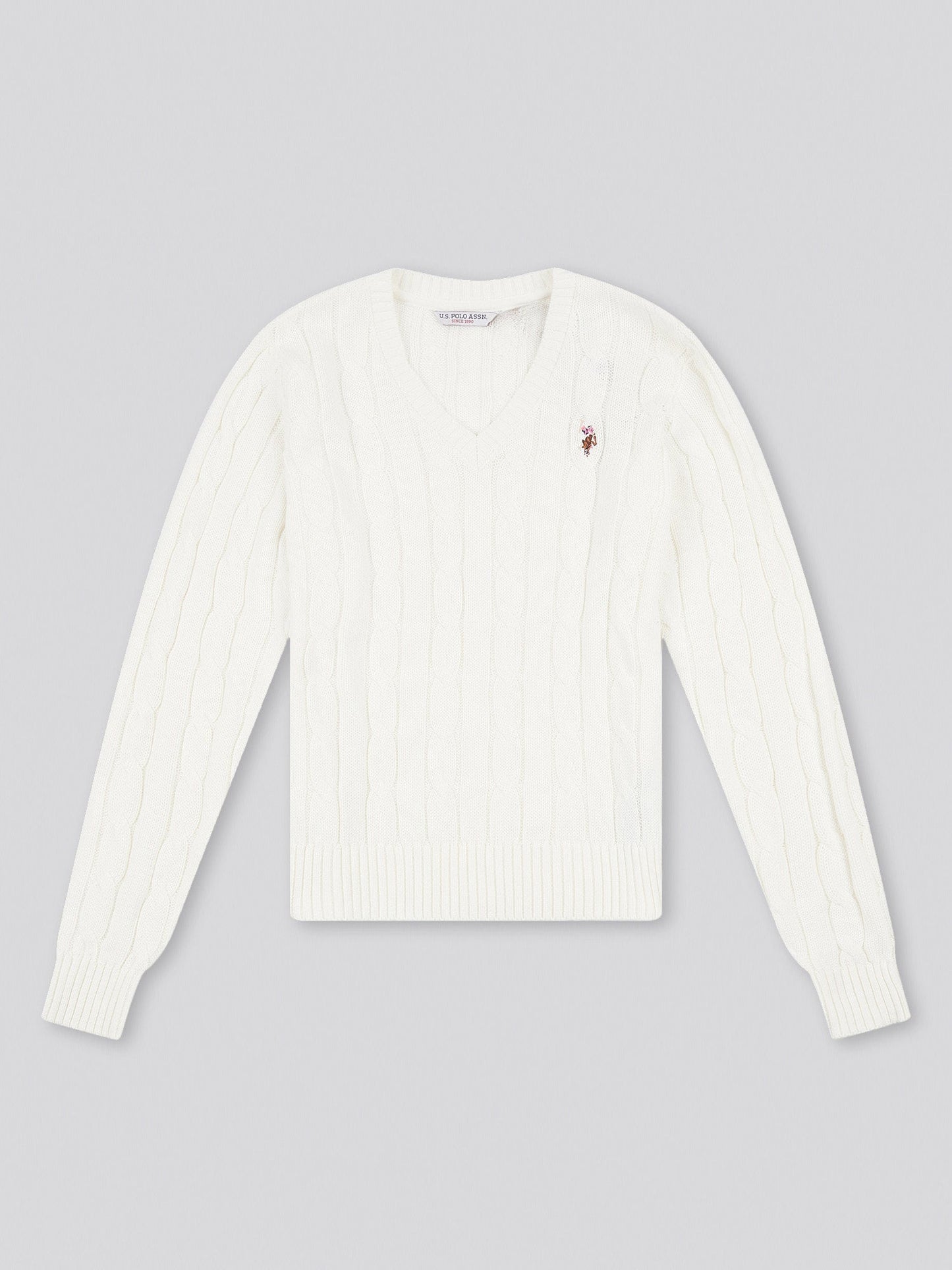 Womens V-Neck Cable Jumper Marshmallow