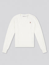 Womens V-Neck Cable Jumper Marshmallow