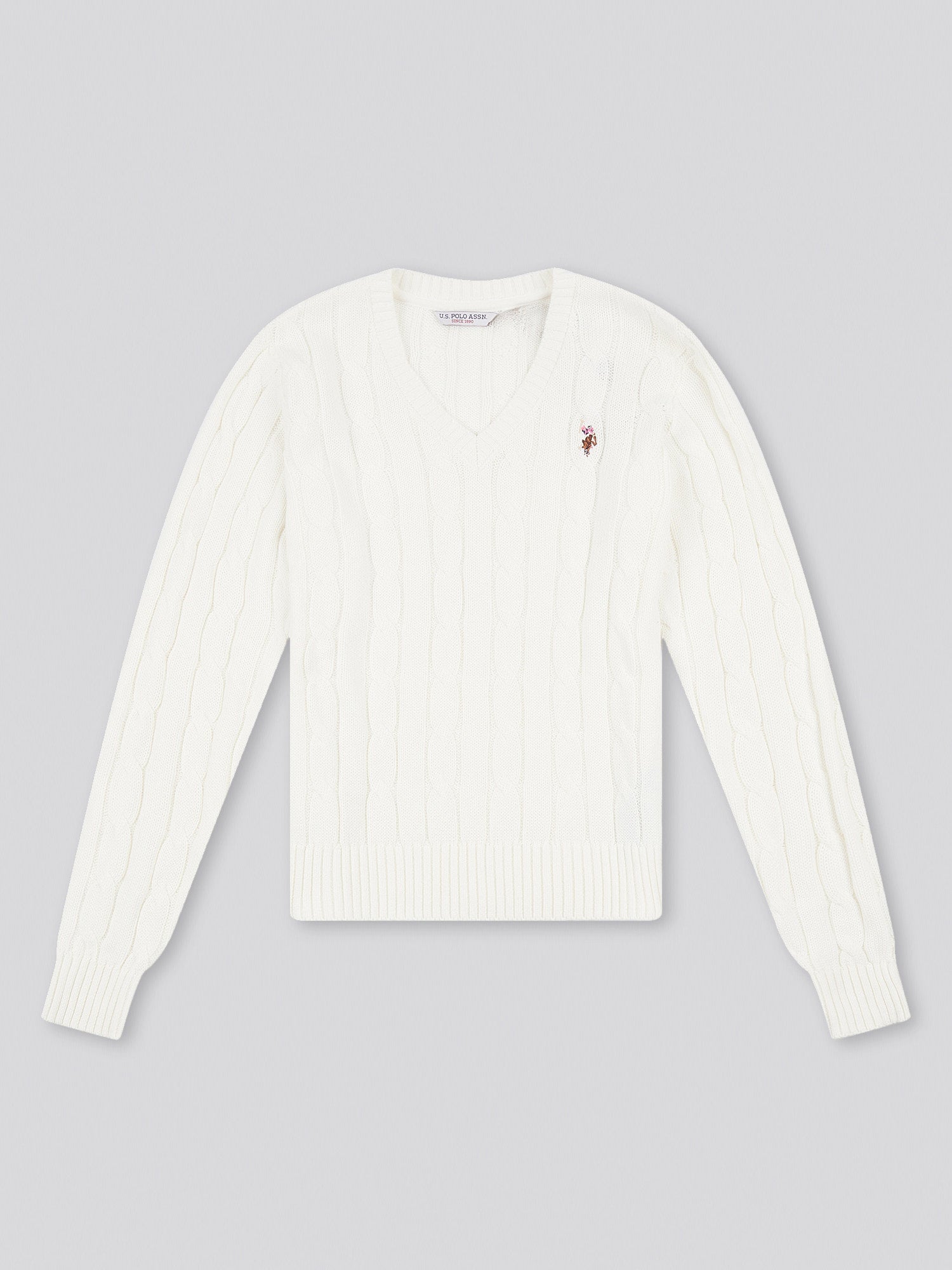 Womens V-Neck Cable Jumper Marshmallow