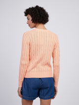 Womens V-Neck Cable Jumper Peach Nectar