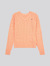 Womens V-Neck Cable Jumper Peach Nectar