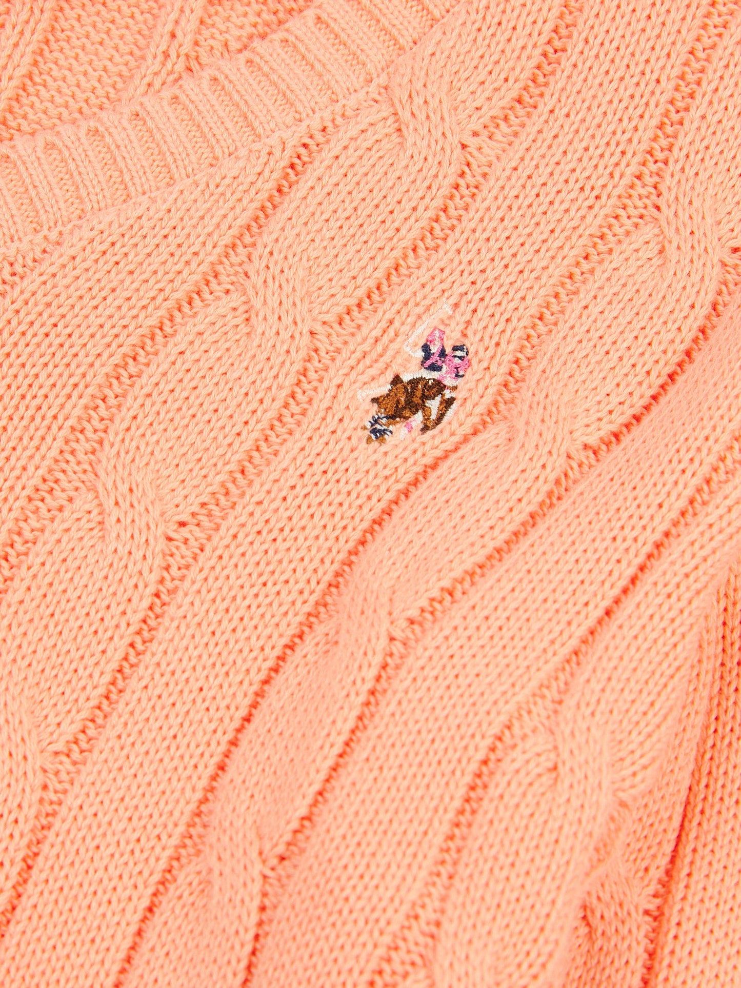 Womens V-Neck Cable Jumper Peach Nectar