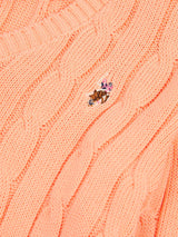 Womens V-Neck Cable Jumper Peach Nectar