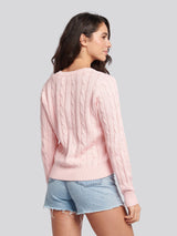 Womens V-Neck Cable Jumper Crystal Rose