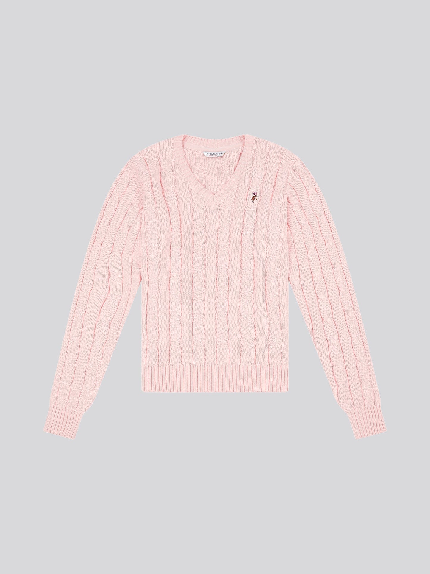 Womens V-Neck Cable Jumper Crystal Rose