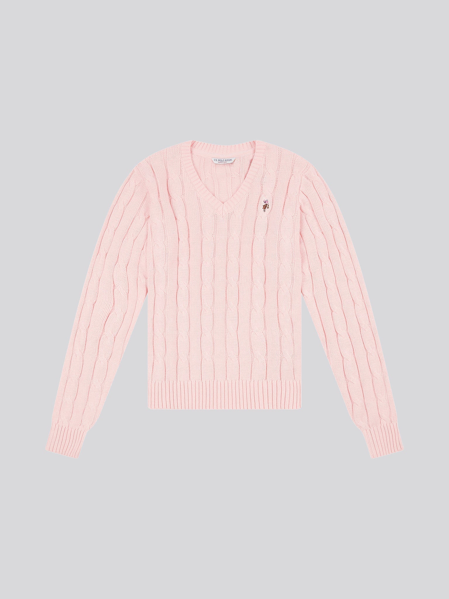Womens V-Neck Cable Jumper Crystal Rose