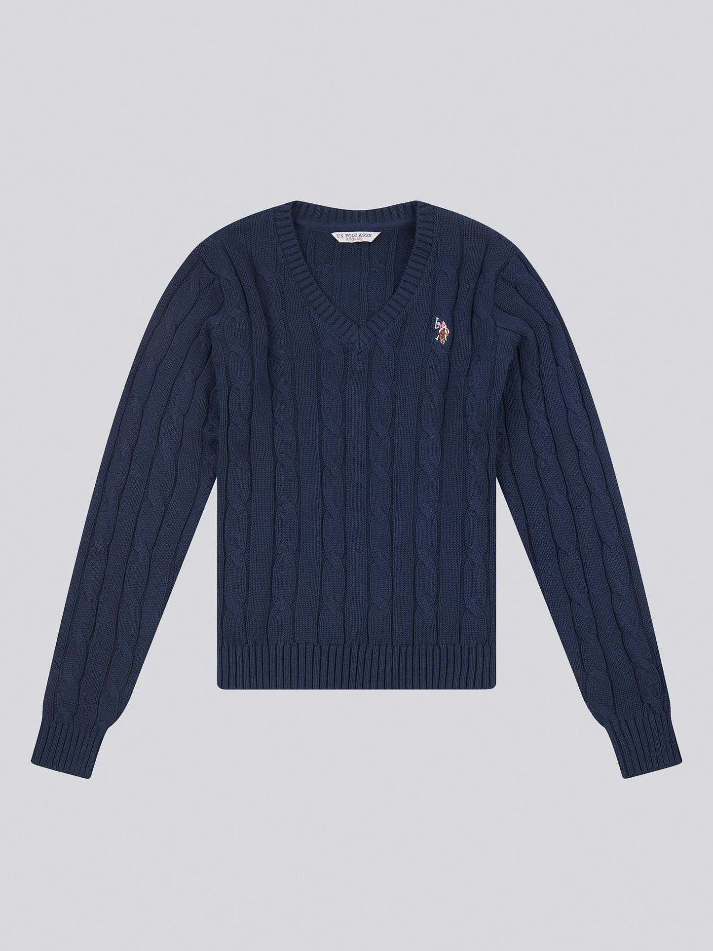 Womens V-Neck Cable Jumper Navy Iris
