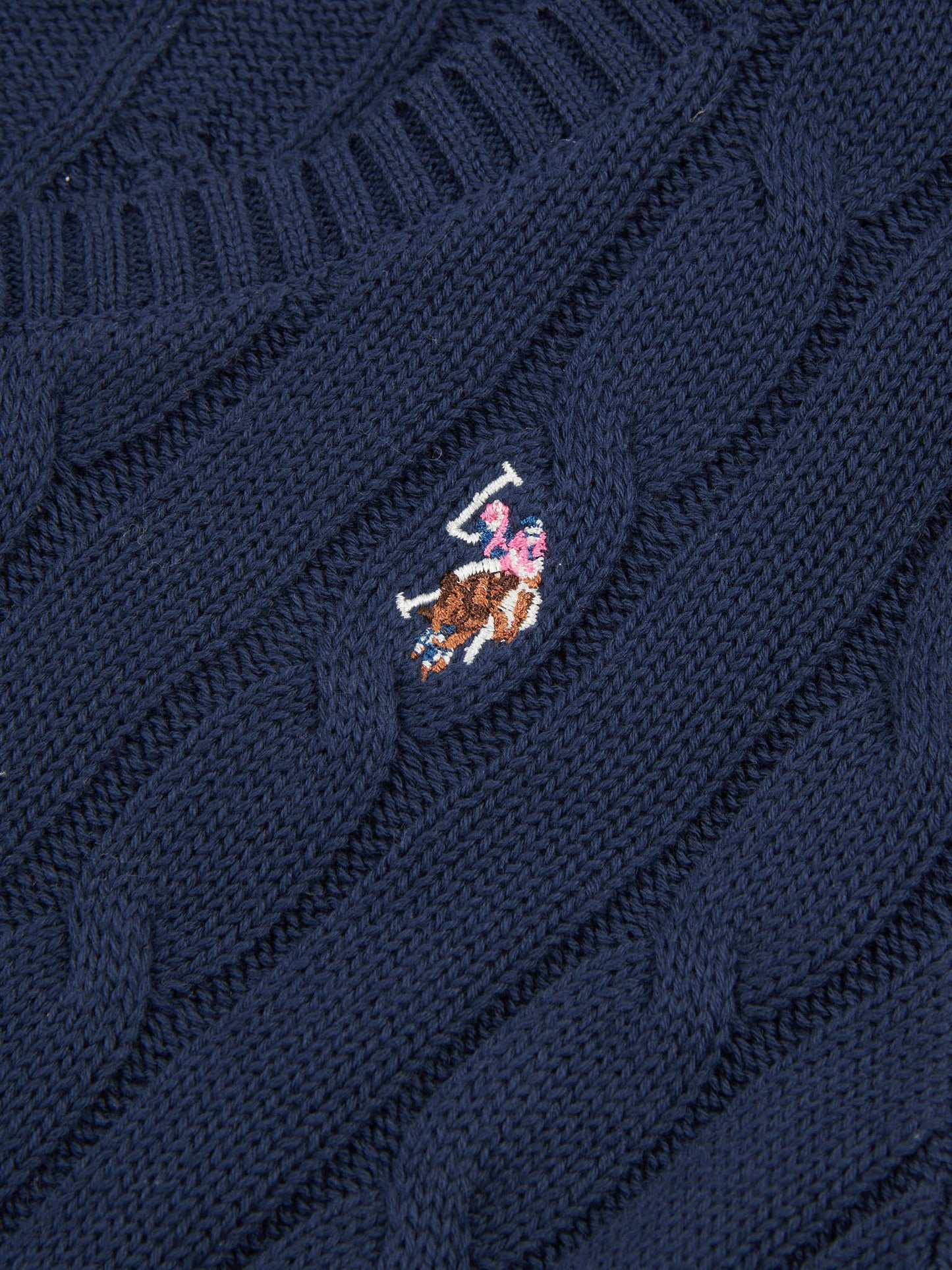 Womens V-Neck Cable Jumper Navy Iris