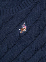Womens V-Neck Cable Jumper Navy Iris