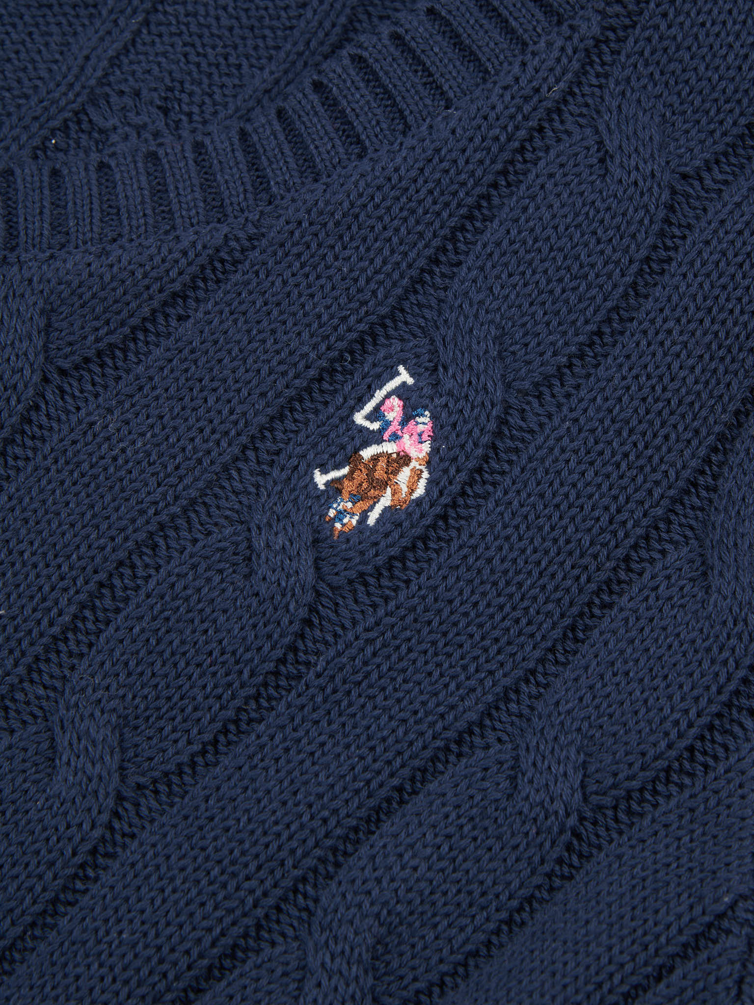 Womens V-Neck Cable Jumper Navy Iris