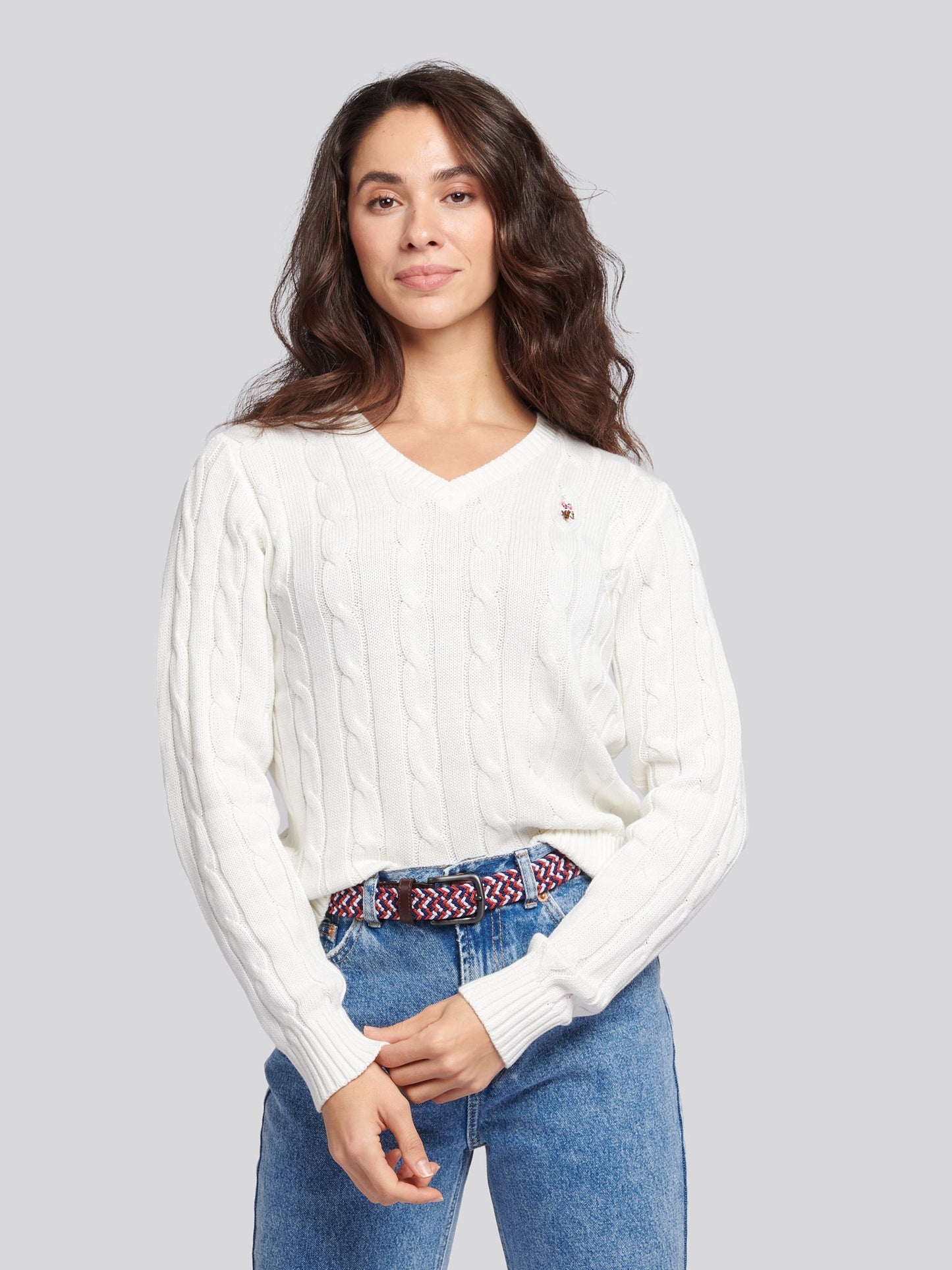Womens Crew Neck Cable Jumper Marshmallow