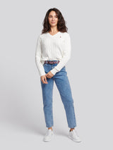Womens Crew Neck Cable Jumper Marshmallow