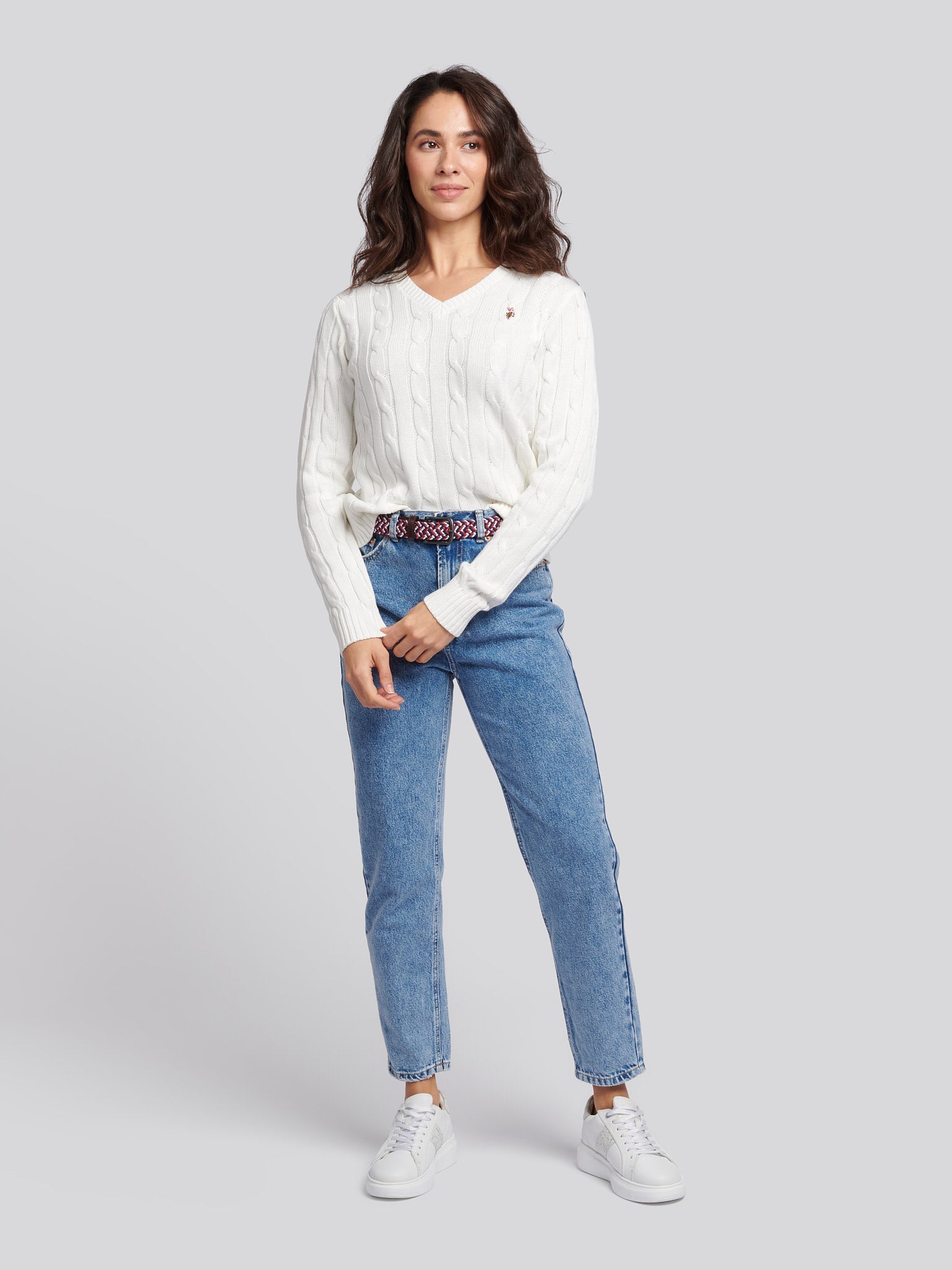 Womens Crew Neck Cable Jumper Marshmallow
