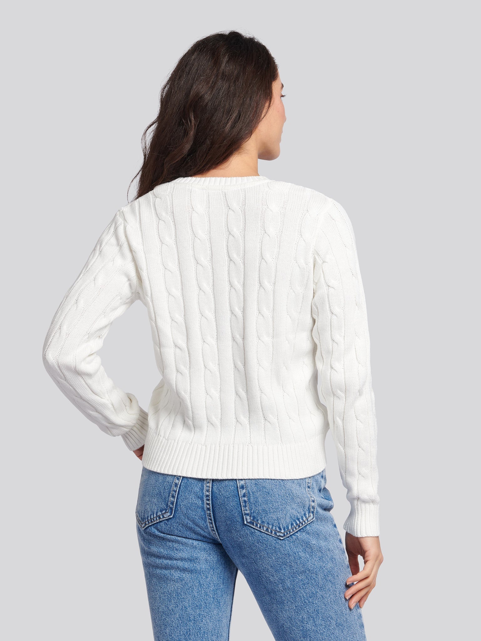 Womens Crew Neck Cable Jumper Marshmallow