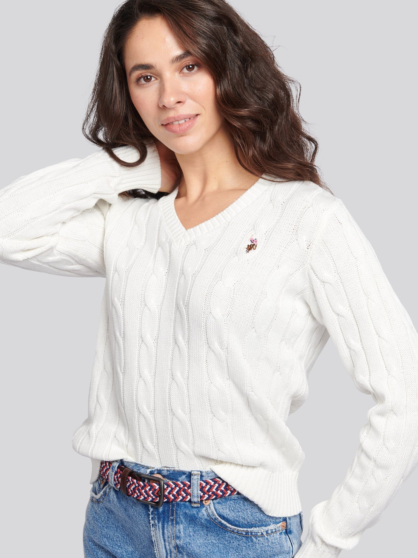 Womens Crew Neck Cable Jumper Marshmallow