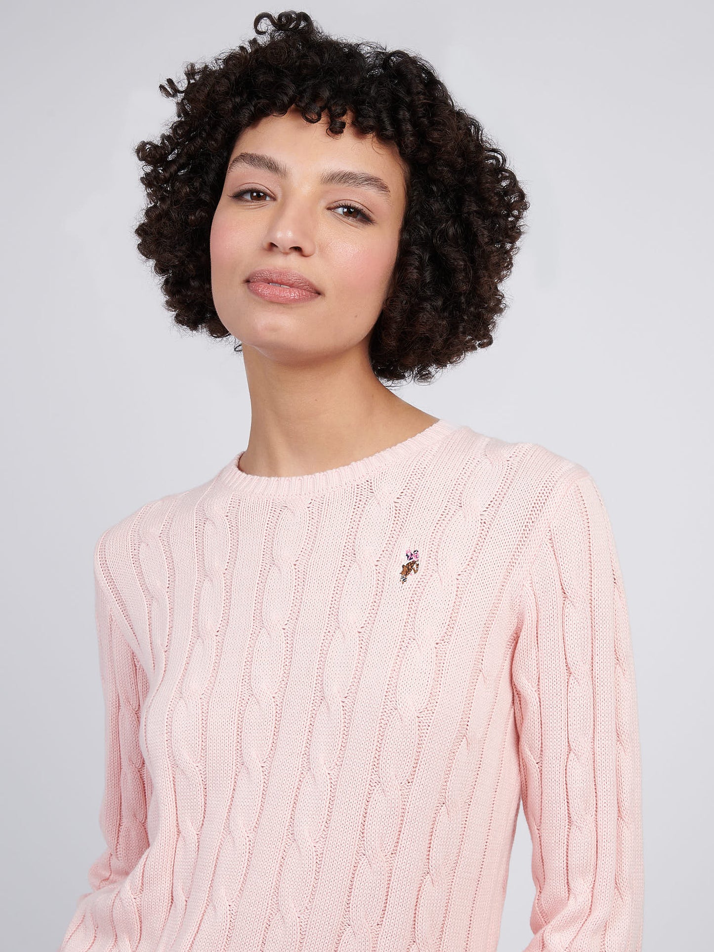 Womens Crew Neck Cable Jumper Crystal Rose