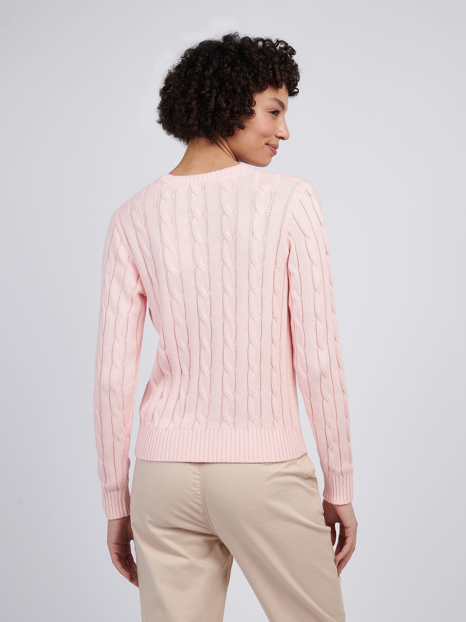 Womens Crew Neck Cable Jumper Crystal Rose