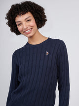 Womens Crew Neck Cable Jumper Navy Iris