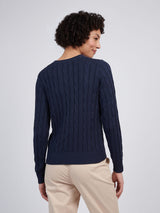 Womens Crew Neck Cable Jumper Navy Iris