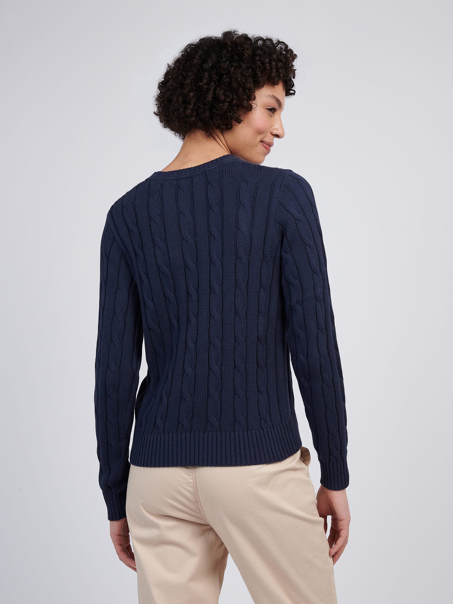 Womens Crew Neck Cable Jumper Navy Iris