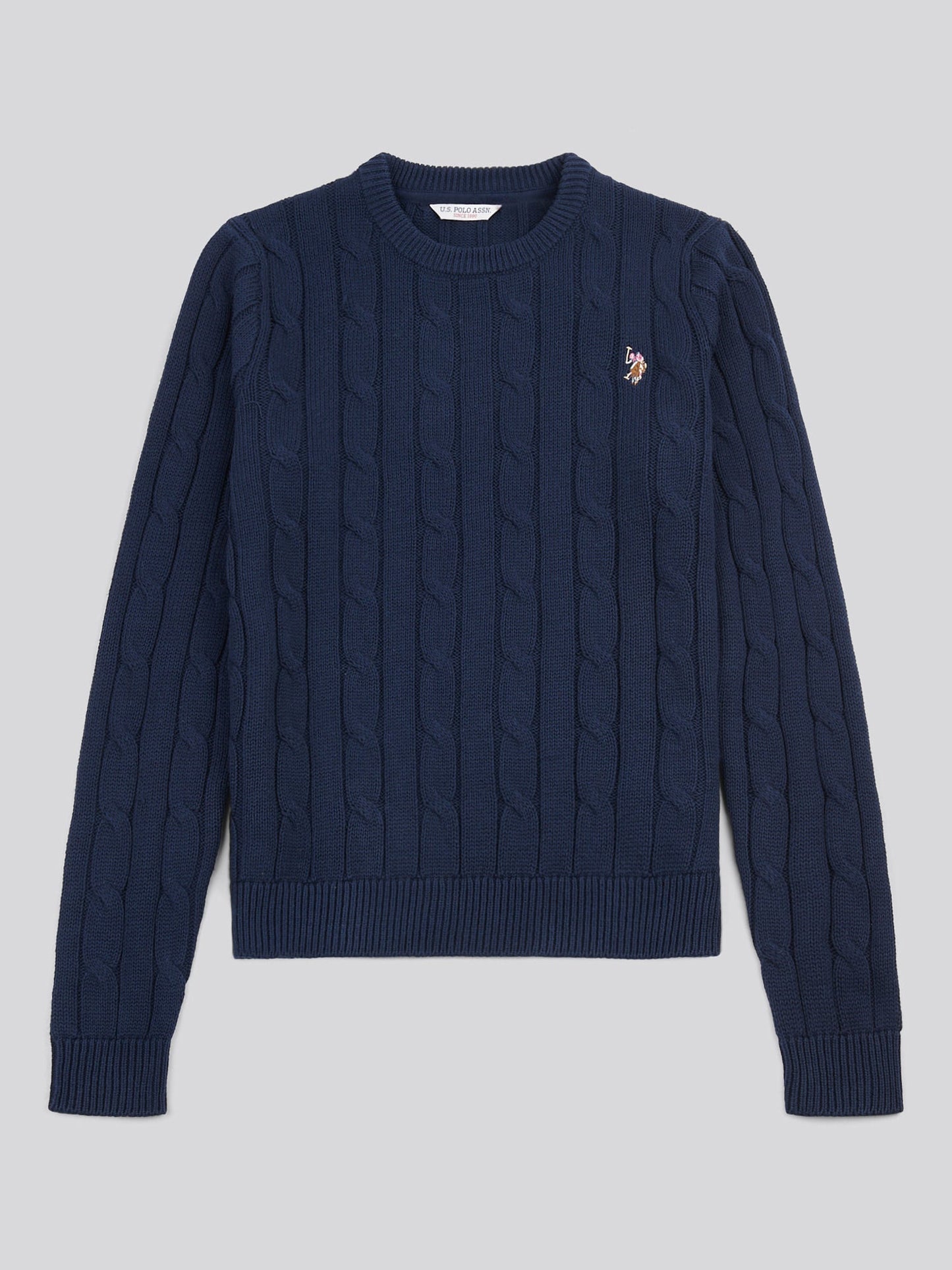 Womens Crew Neck Cable Jumper Navy Iris