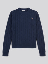 Womens Crew Neck Cable Jumper Navy Iris