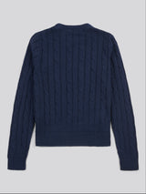 Womens Crew Neck Cable Jumper Navy Iris