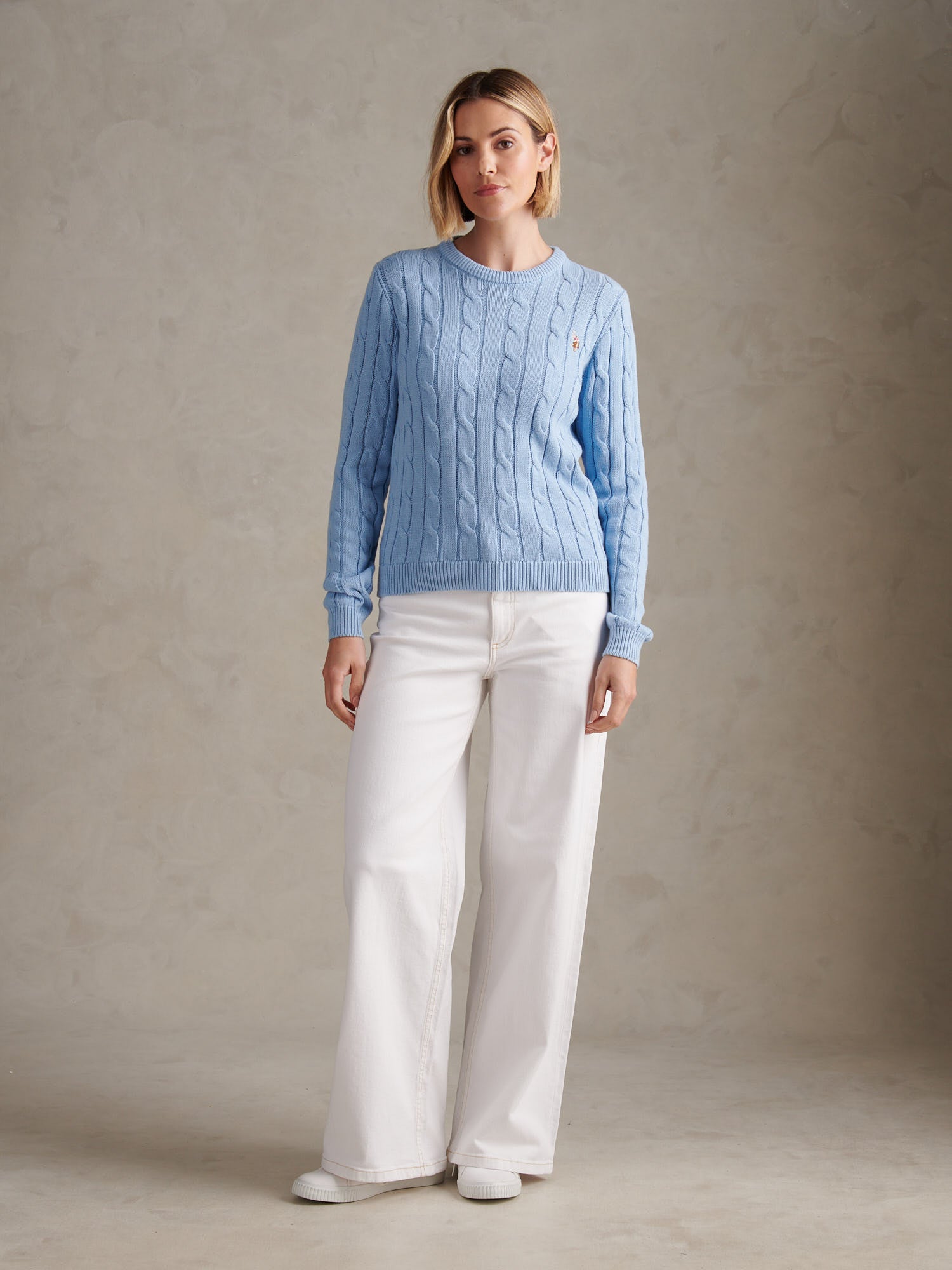 Womens Crew Neck Cable Jumper Open Air