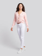 Womens Cable Knit Cardigan Crystal Rose