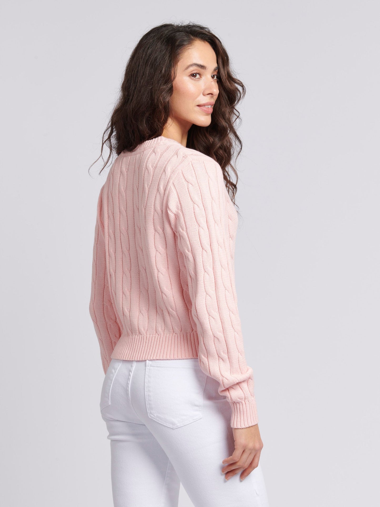 Womens Cable Knit Cardigan Crystal Rose