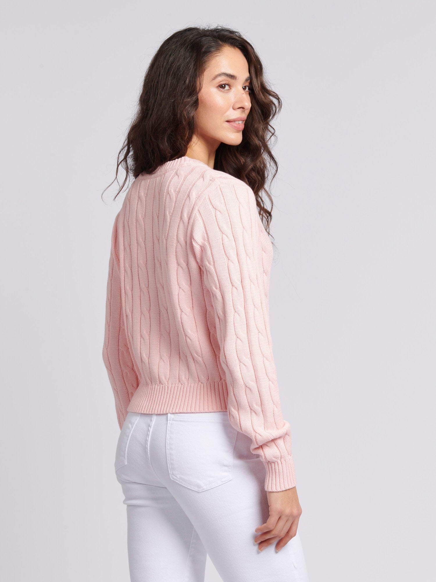 Womens Cable Knit Cardigan Crystal Rose
